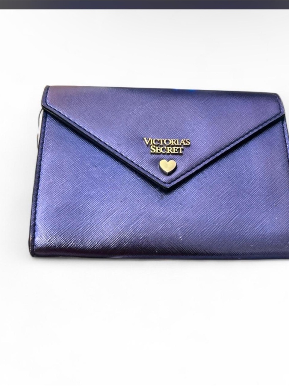 Victoria's Secret Iridescent Purple Envelope Wallet with Gold Heart